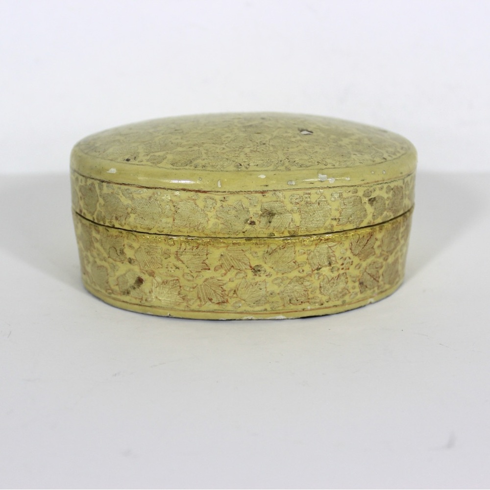 Vintage Silver Leaf Kashmir Trinket Box Handmade in India, Papier Maché, Paper